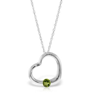 14K Solid White Gold Heart Necklace w/ Natural Peridot