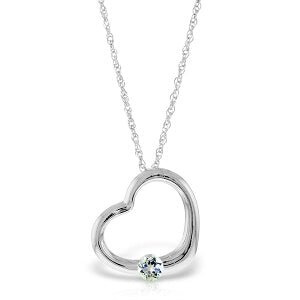 14K Solid White Gold Heart Necklace w/ Natural Aquamarine