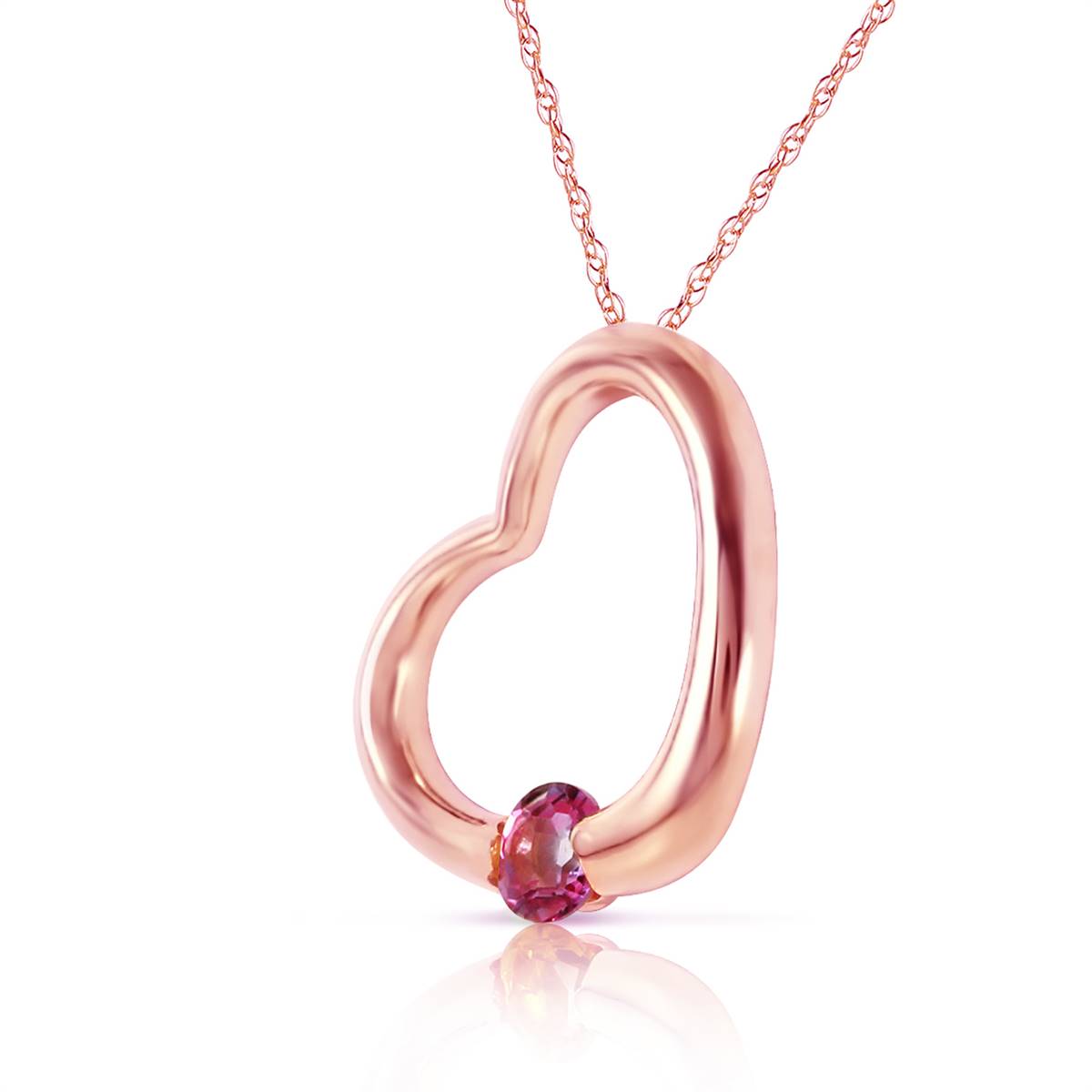 14K Solid Rose Gold Heart Necklace w/ Natural Pink Topaz