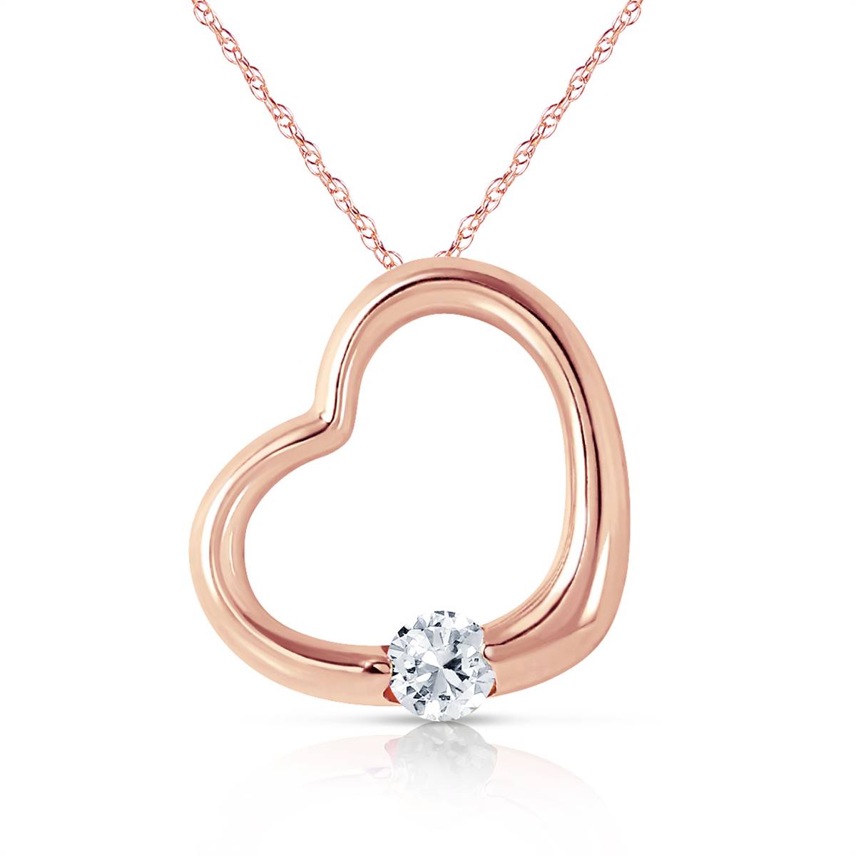 14K Solid Rose Gold Heart Natural Diamond Necklace