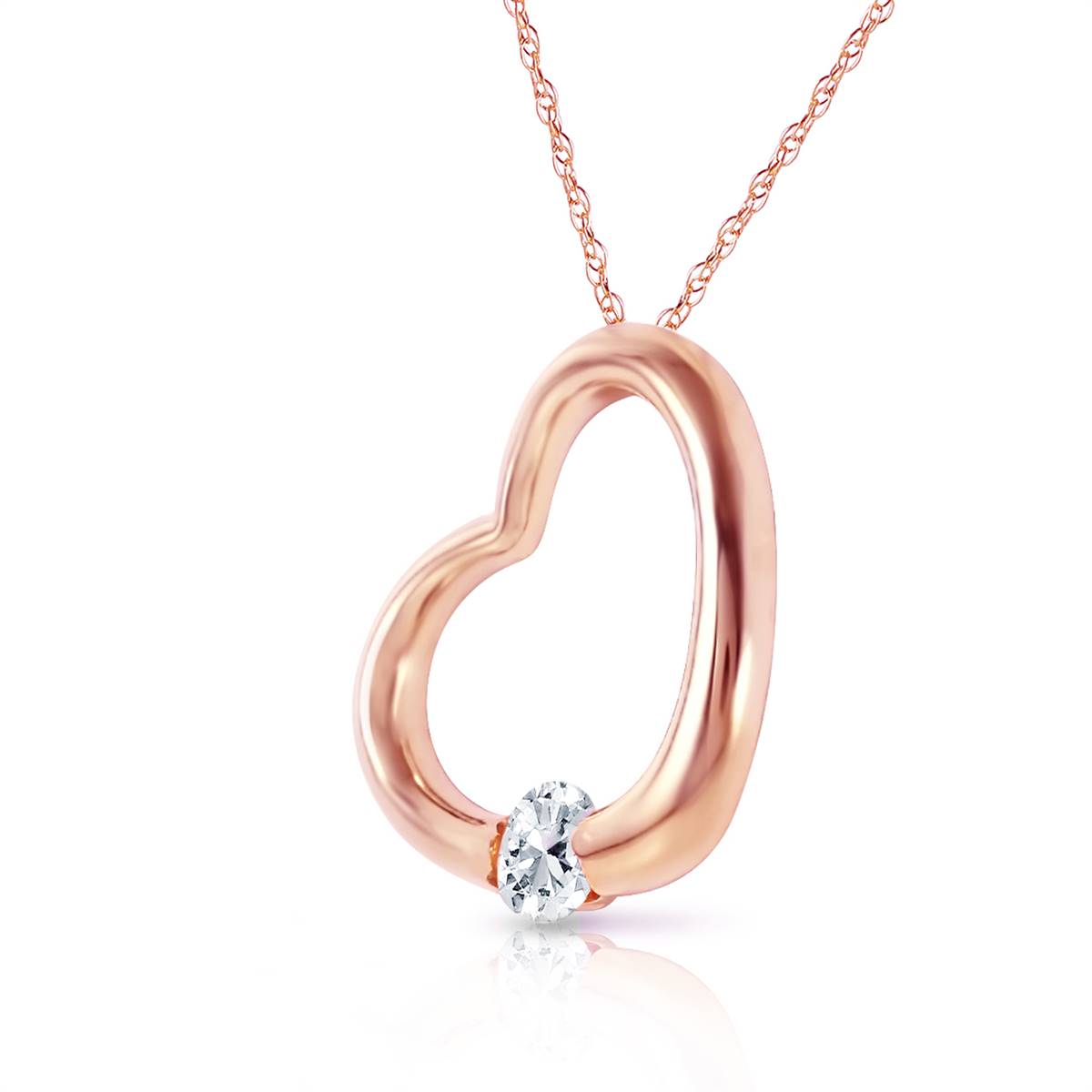 14K Solid Rose Gold Heart Natural Diamond Necklace