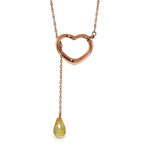 14K Solid Rose Gold Heart Necklace w/ Drop Briolette Natural Citrine