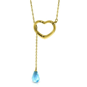 14K Solid Yellow Gold Heart Necklace w/ Drop Briolette Natural Blue Topaz