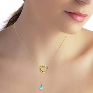 14K Solid Yellow Gold Heart Necklace w/ Drop Briolette Natural Blue Topaz