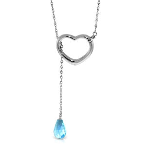 14K Solid White Gold Heart Necklace w/ Drop Briolette Natural Blue Topaz