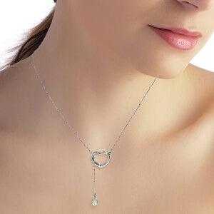 14K Solid White Gold Heart Necklace w/ Drop Briolette Natural Green Amethyst