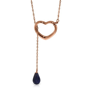 14K Solid Rose Gold Heart Necklace w/ Drop Briolette Natural Sapphire