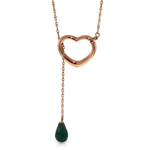 14K Solid Rose Gold Heart Necklace w/ Drop Briolette Natural Emerald