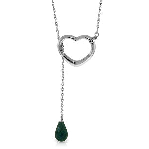 14K Solid White Gold Heart Necklace w/ Drop Briolette Natural Emerald