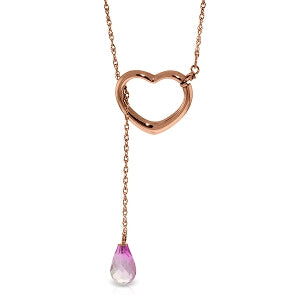 14K Solid Rose Gold Heart Necklace w/ Drop Briolette Natural Pink Topaz
