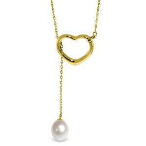 14K Solid Yellow Gold Heart Necklace w/ Drop Natural Pearl