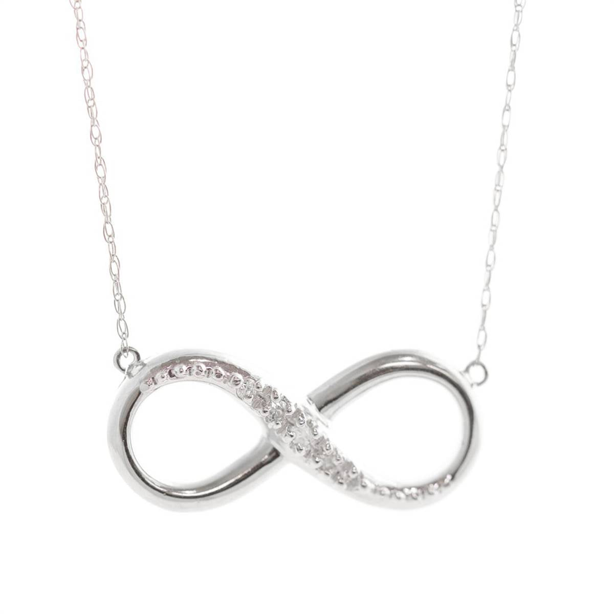 14K Solid White Gold Infiniti Necklace w/ Natural Diamond