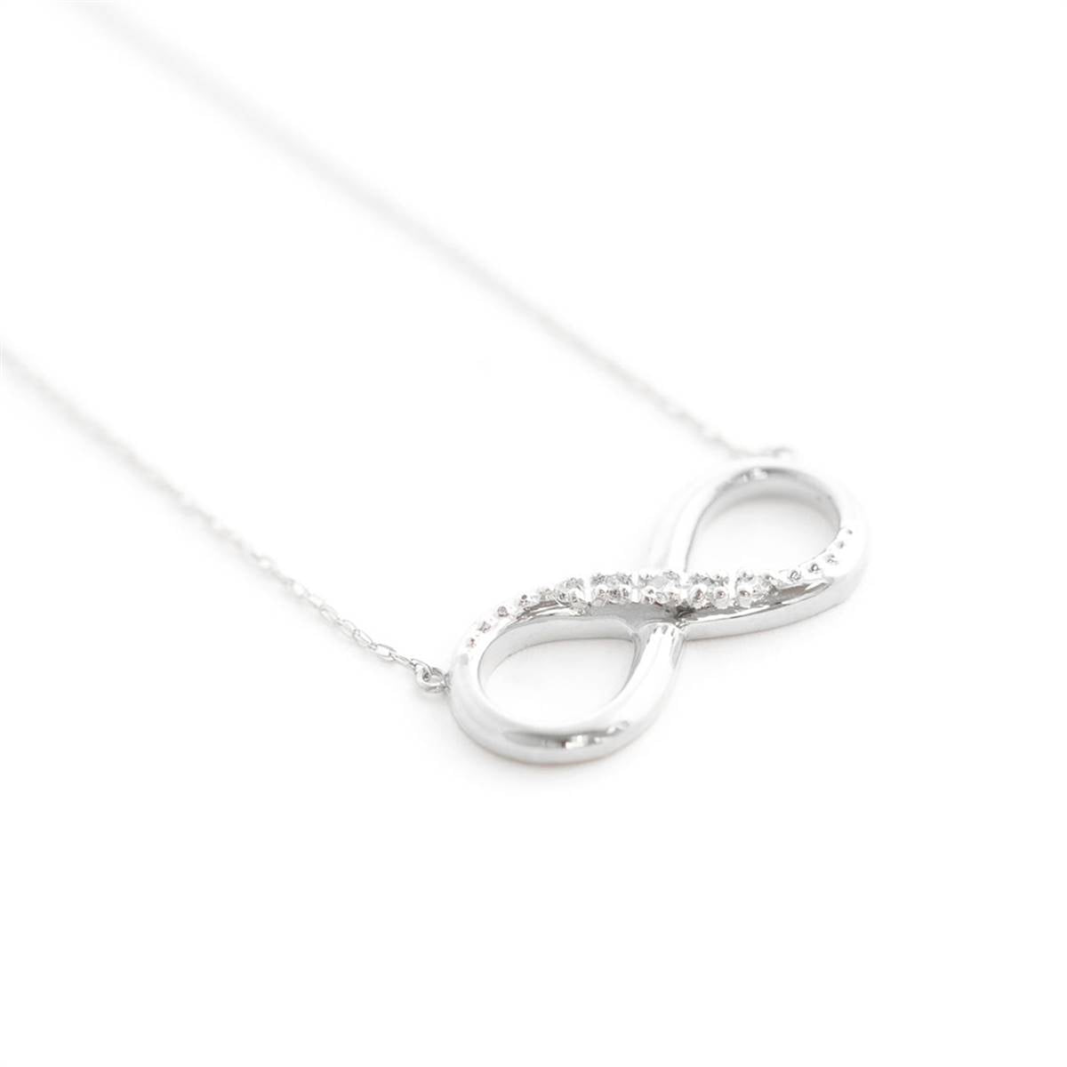 14K Solid White Gold Infiniti Necklace w/ Natural Diamond