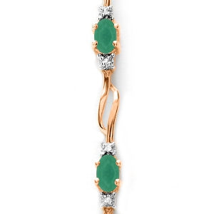14K Solid Rose Gold Tennis Bracelet w/ Emeralds & Diamonds