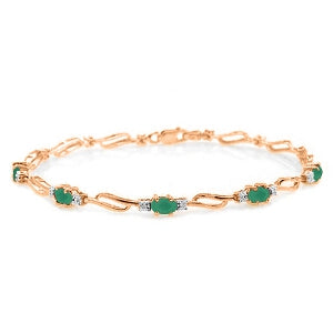 14K Solid Rose Gold Tennis Bracelet w/ Emeralds & Diamonds