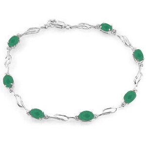 14K Solid White Gold Tennis Bracelet w/ Emeralds & Diamonds