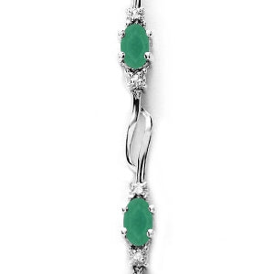 14K Solid White Gold Tennis Bracelet w/ Emeralds & Diamonds