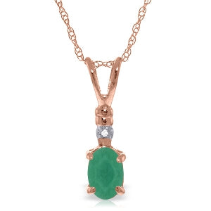 14K Solid Rose Gold Natural Diamond & Emerald Necklace