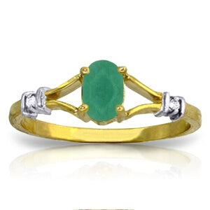 14K Solid Yellow Gold Diamond & Emerald Ring