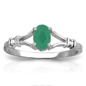 14K Solid White Gold Ring Natural Diamond & Emerald