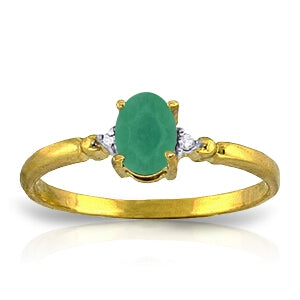 14K Solid Yellow Gold Natural Diamond & Emerald Ring