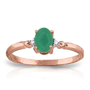 14K Solid Rose Gold Ring Natural Diamond & Emerald Jewelry