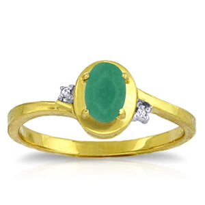 14K Solid Yellow Gold Natural Diamond & Oval Cut Emerald Ring