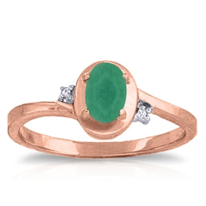 14K Solid Rose Gold Rings Natural Diamond & Emerald Certified