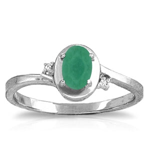14K Solid White Gold Rings Natural Diamond & Emerald