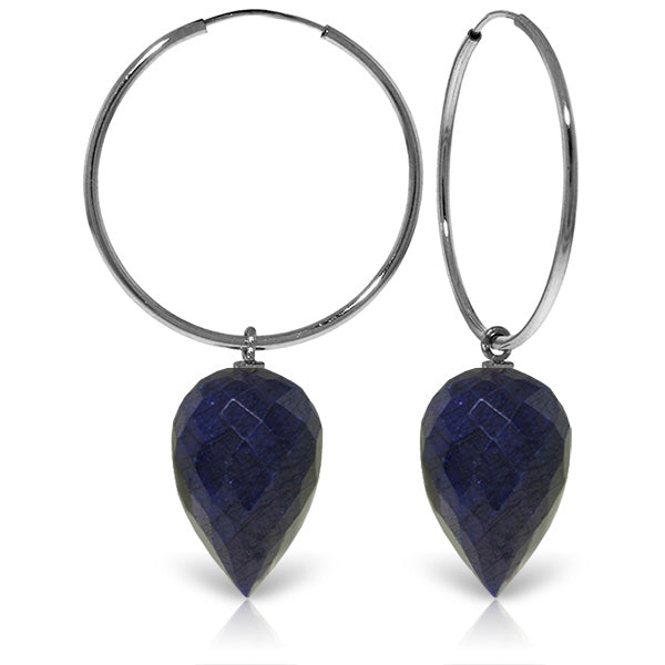 14K Solid White Gold Hoop Earrings w/ Pointy Briolette Drop Dyed Sapphires