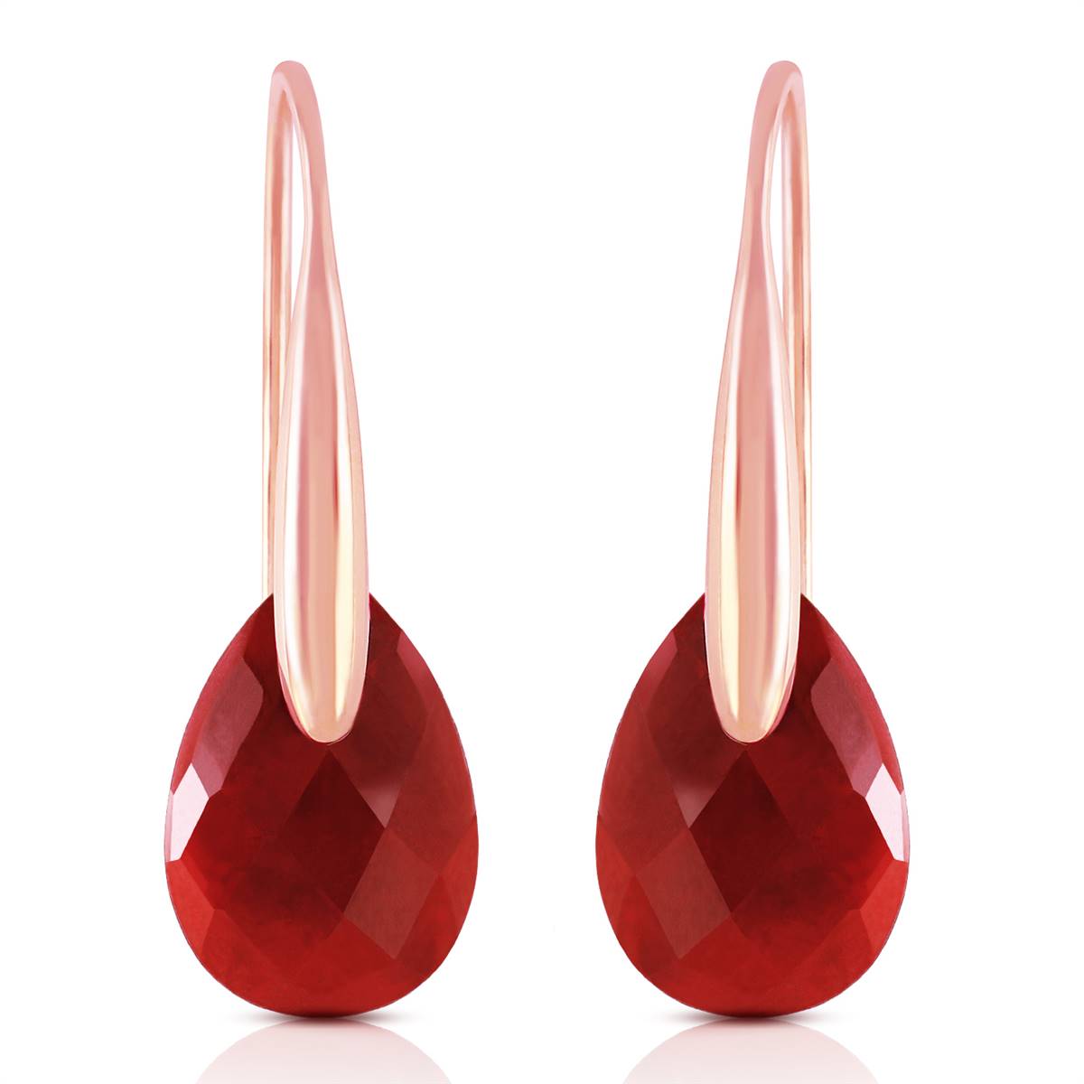14K Solid Rose Gold Fish Hook Earrings w/ Dangling Briolette Rubies