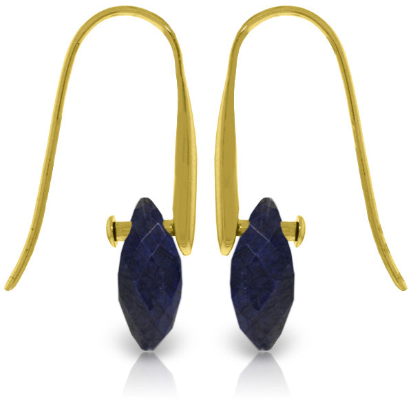 14K Solid Yellow Gold Fish Hook Earrings w/ Dangling Briolette Sapphires