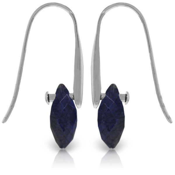 14K Solid White Gold Fish Hook Earrings w/ Dangling Briolette Sapphires