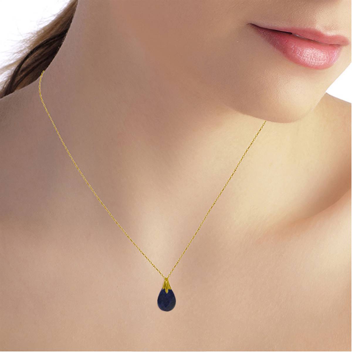 14K Solid Yellow Gold Necklace w/ Natural Diamondyed Sapphire
