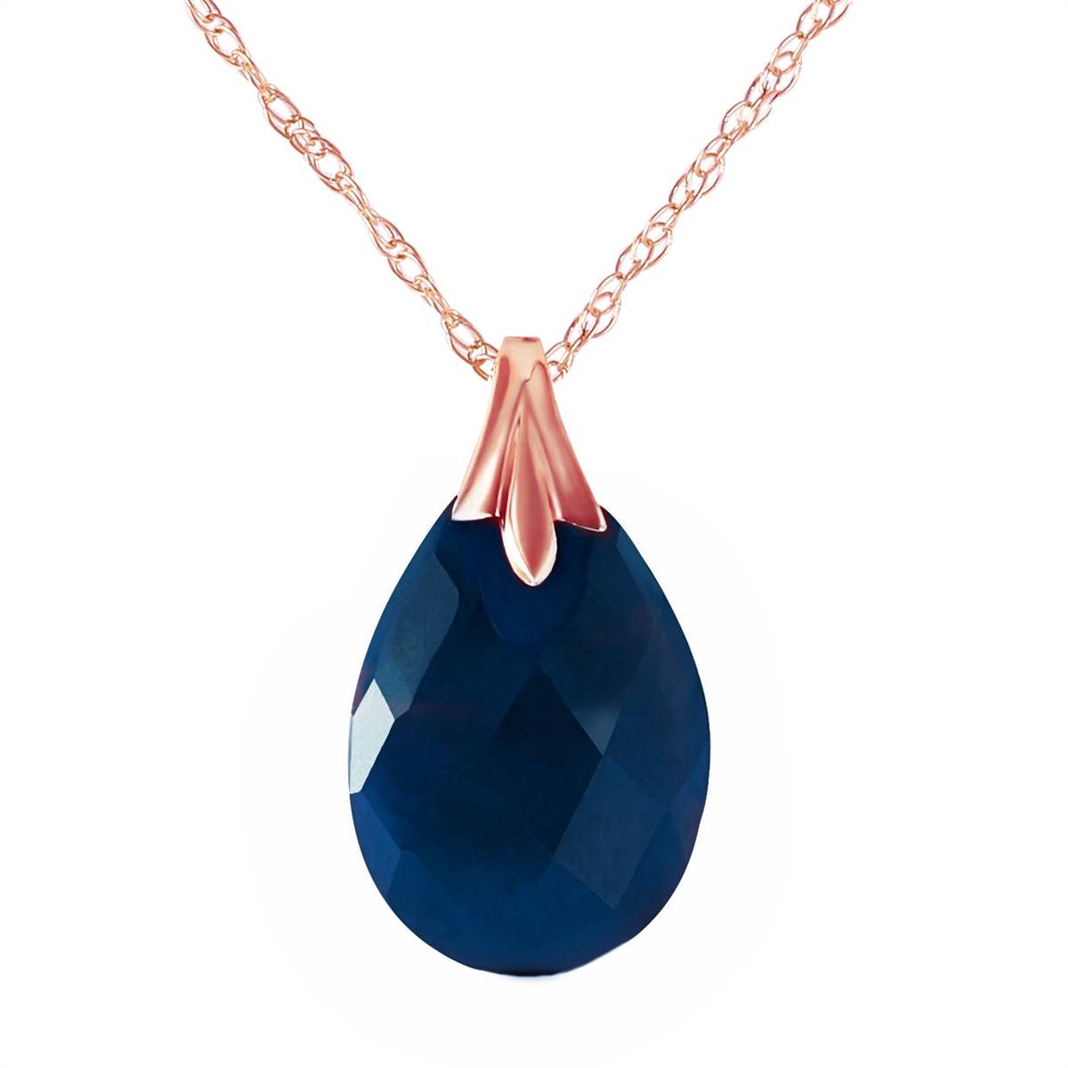 14K Solid Rose Gold Necklace w/ Natural Diamondyed Sapphire