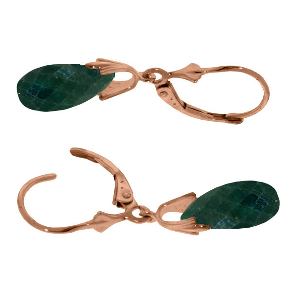 14K Solid Rose Gold Leverback Earrings w/ Green Dyed Sapphires