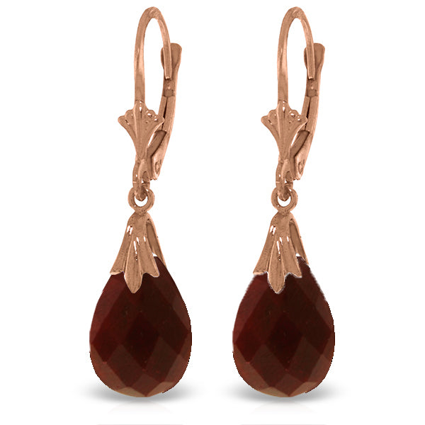 14K Solid Rose Gold Leverback Earrings w/ Dyed Rubies