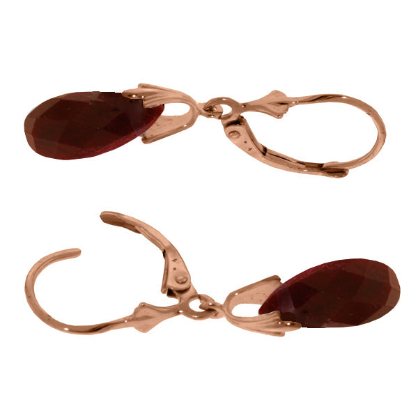 14K Solid Rose Gold Leverback Earrings w/ Dyed Rubies