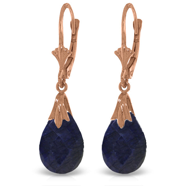 14K Solid Rose Gold Leverback Earrings w/ Dyed Sapphires