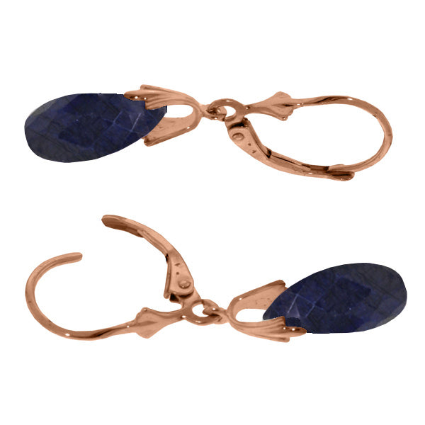 14K Solid Rose Gold Leverback Earrings w/ Dyed Sapphires