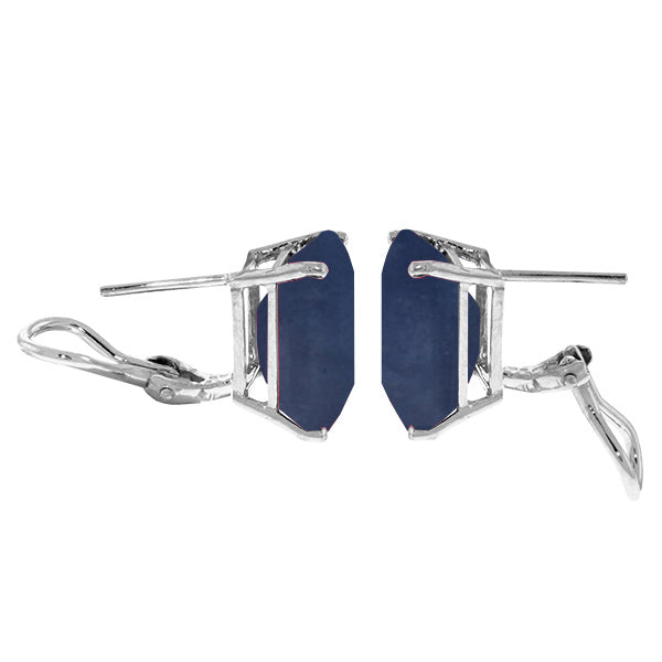 14K Solid White Gold French Clips Earrings w/ Natural Sapphires