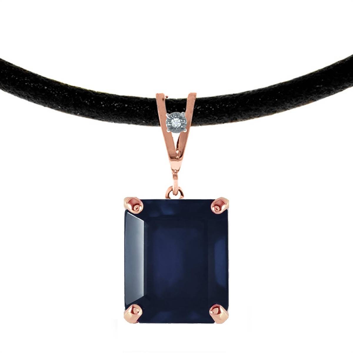 14K Solid Rose Gold & Leather Diamond/Sapphire Square Cut Necklace