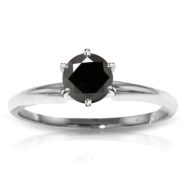 14K Solid White Gold Solitaire Ring w/ 1.0 Carat Black Diamond