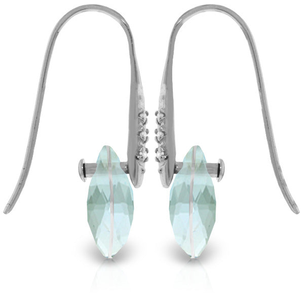 14K Solid White Gold Fish Hook Earrings w/ Diamonds & Dangling Briolette Blue Topaz