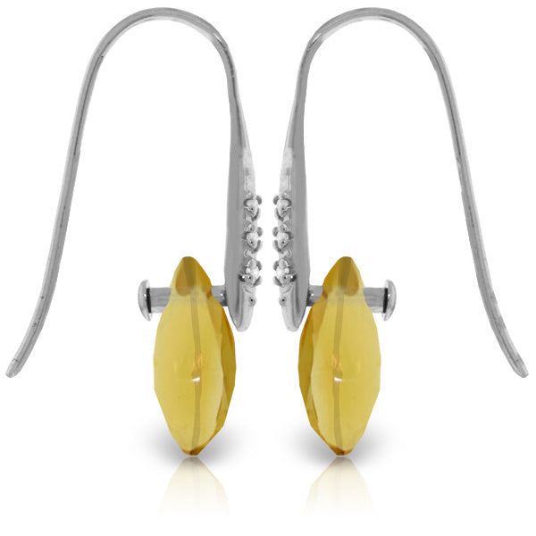 14K Solid White Gold Fish Hook Earrings w/ Diamonds & Dangling Briolette Citrines