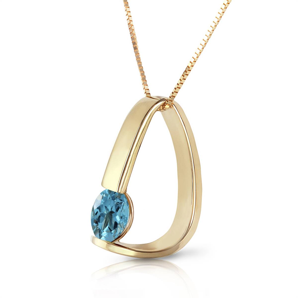 14K Solid Yellow Gold Modern Necklace w/ Natural Blue Topaz