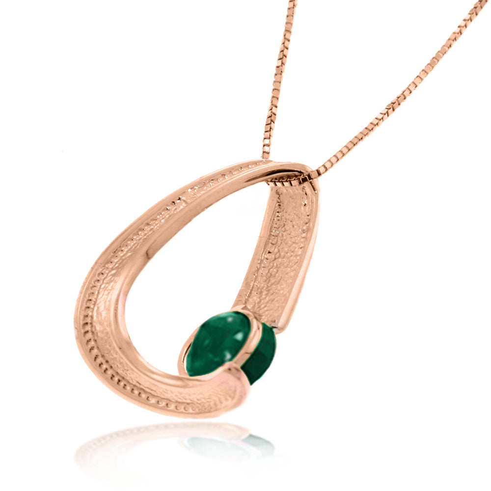 14K Solid Rose Gold Modern Necklace w/ Natural Emerald