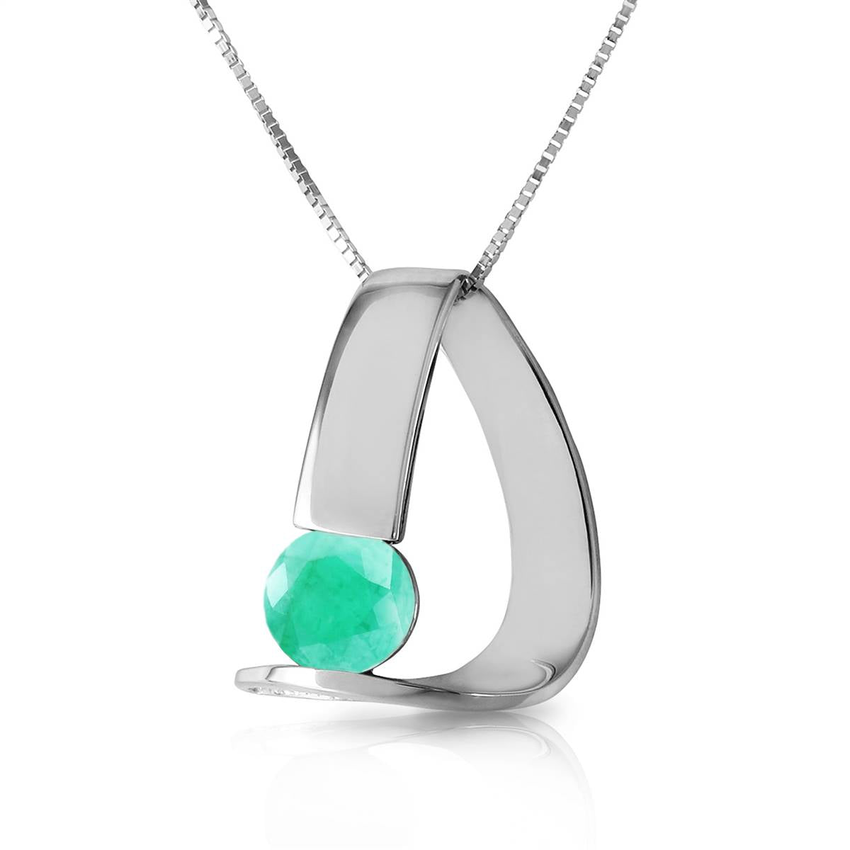 14K Solid White Gold Modern Necklace w/ Natural Emerald