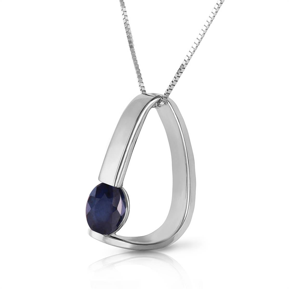 14K Solid White Gold Modern Necklace w/ Natural Sapphire