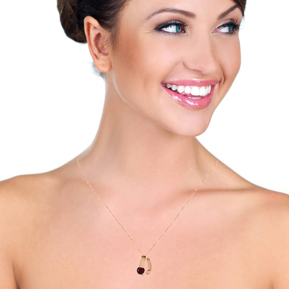 14K Solid Rose Gold Modern Necklace w/ Natural Garnet